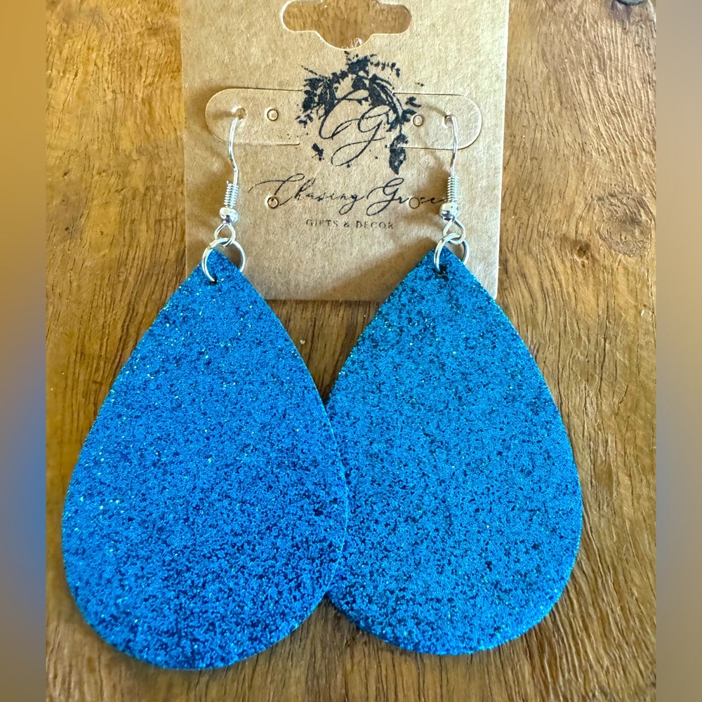 Bright Blue Glitter Earrings